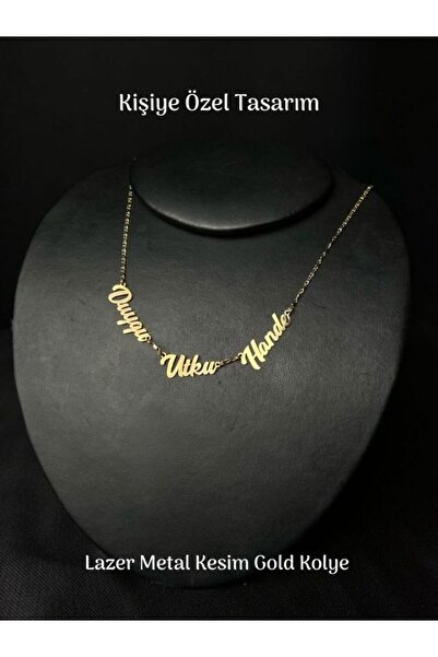 Tuana Trend Kişiye Özel 3'lü İsim Kolye Özel Tasarım Yüksek Kalite Çelik Gold...