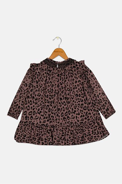 GAP Toddlers Girl Animal Printed Long Sleeve Dress, Multicolor