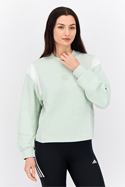 adidas سويت شيرت رياضي نسائي بأكمام طويلة مناسب للأنشطة الخارجية، لون ليموني ...