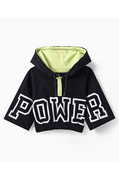 Ollington St. Ollington St. 100% Cotton Co-Ord Set of Half Sleeves Hoodie & Culotte With Print - Black