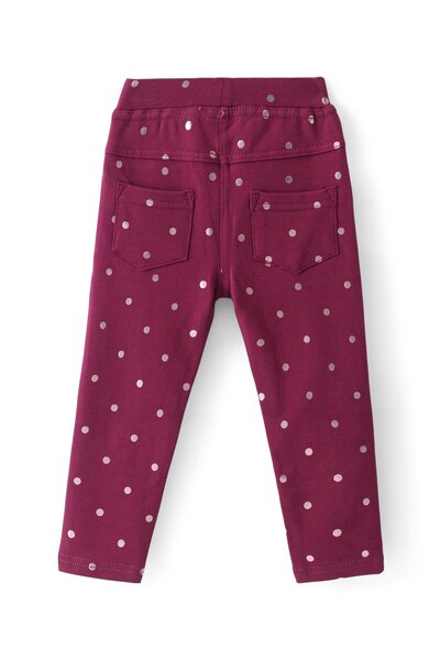 Babyhug Babyhug French Terry Knit Full Length Stretchable Jeggings with Polka Dot Print - Maroon