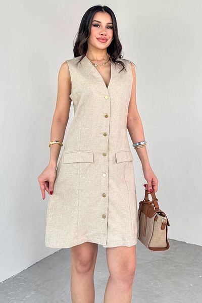 Cappmoda ELB-01768 Φόρεμα πουκάμισο με χρυσό κουμπί σε χρυσό χρώμα