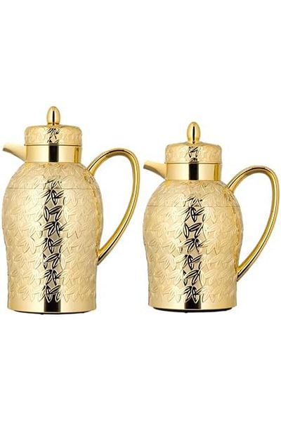 ALSAIF Coffee And Tea Vaccum Flask Set In Gold / Leak-proof And Keeps Drinks Hot 1.0/0.7 Liter