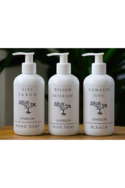 junibeliwe 3lü Set Beyaz Set Boş Plastik Şişe Çamaşır Suyu Bulaşık Deterjanlı...