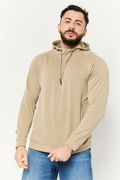 motion Men Hooded Brand Logo Long Sleeve Sweatshirt, Khaki