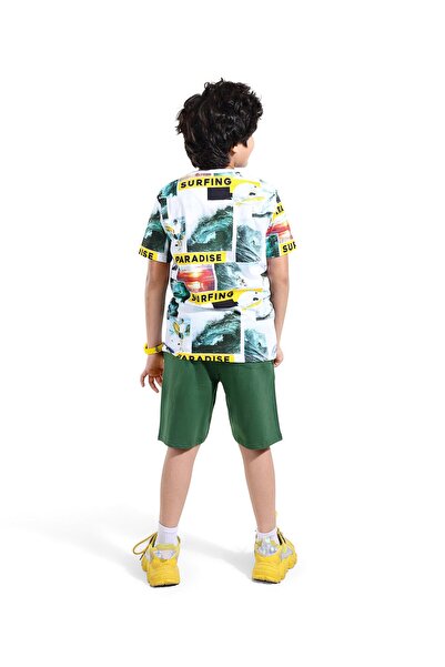 Ollington St. Ollington St. T-Shirt and Shorts Set with Surf Prints - White & Green