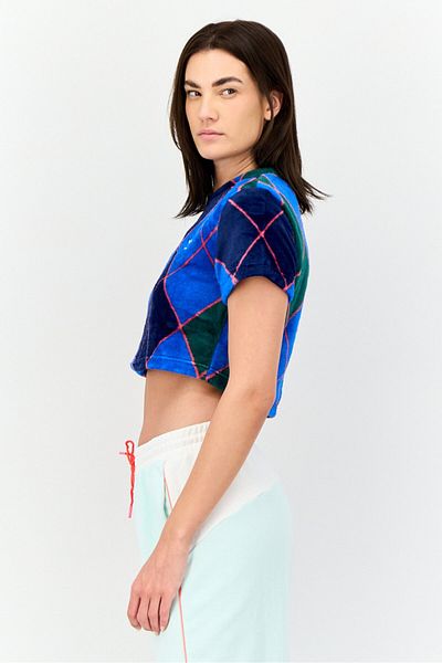 adidas Women Sportswear Fit Short Sleeves Argyle Fluffy Outdoor Top, Multicolor