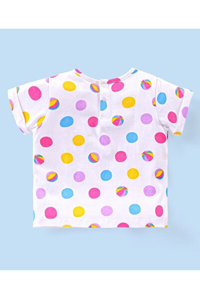 Babyhug Babyhug Denim Skirt with Polka Dots Printed Top - White & Blue