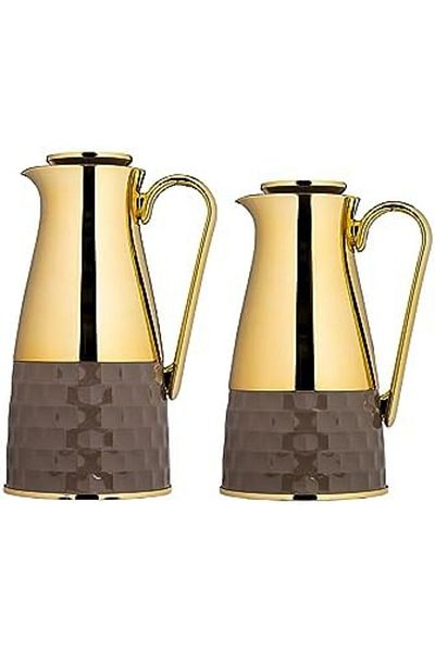 ALSAIF Coffee And Tea Vaccum Flask Set In Brown/gold / Leak-proof And Keeps Drinks Hot 1.0/0.7 Liter