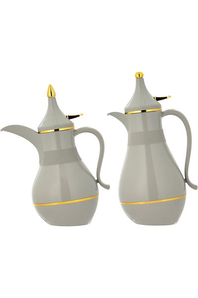 ALSAIF Coffee And Tea Vaccum Flask Set In Grey/gold / Leak-proof And Keeps Drinks Hot 1.0/0.7 Liter