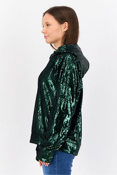Esprit Women Sequins Long Sleeve Hoodie, Green