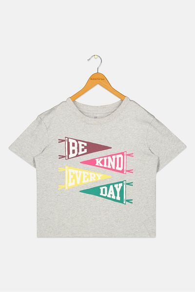 GAP Kids Girl Graphic Print Short Sleeves T-shirt, Light Grey