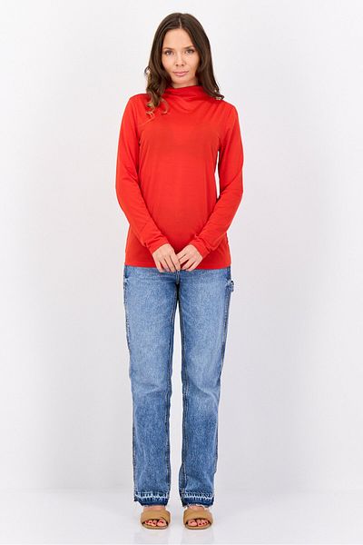 Esprit Women Funnel Neck Solid Long Sleeves Top, Red