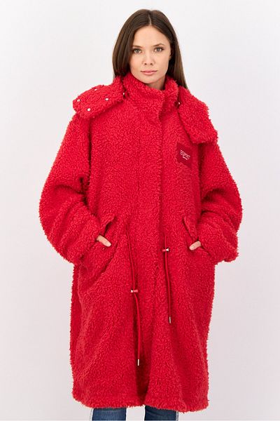 Esprit Women Faux Fur Trench Coat, Red