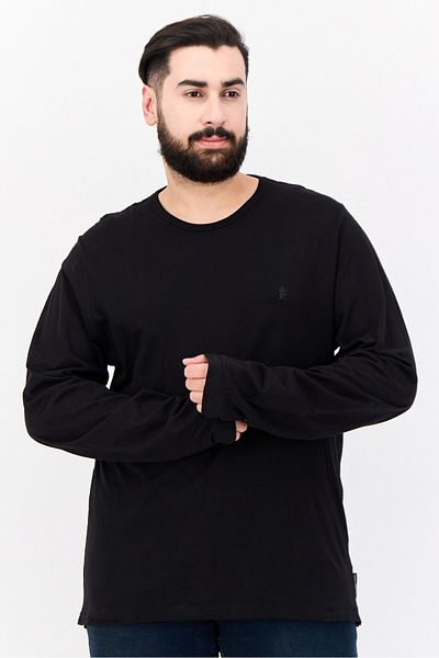 French Connection Men Round Neck Long Sleeves Brand Logo T-shirt, Black