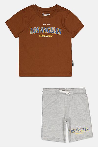 Brooklyn Toddlers Boy 2 Pieces T-shirt And Shorts Set, Brown/grey