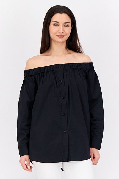 Esprit Women Off Shoulder Long Sleeves Solid Shirt, Black