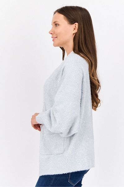 Esprit Women Oversized Fit Split Neck Metallic Cardigans, Silver