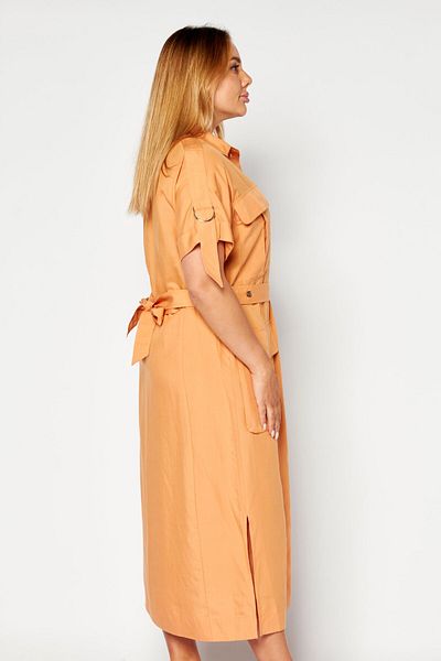 Esprit Women Plain Belted Midi Dress, Orange