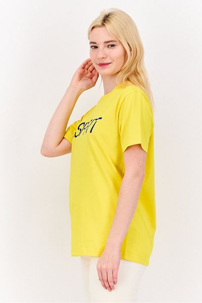 Esprit Women Crew Neck Brand Logo Short Sleeves T-shirt, Yellow