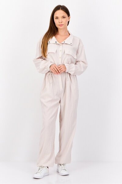 Esprit Women Plain Long Sleeves Jumpsuits, Light Beige