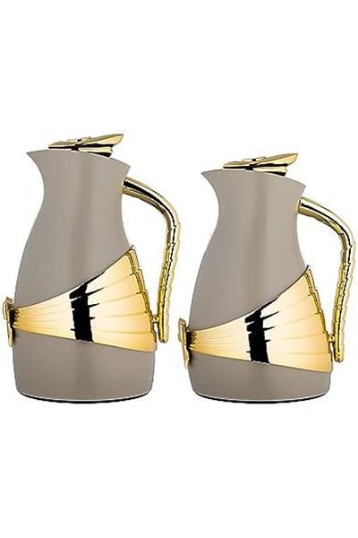 ALSAIF Coffee And Tea Vaccum Flask Set In Grey/gold / Leak-proof And Keeps Drinks Hot 0.7/1.0 Liter