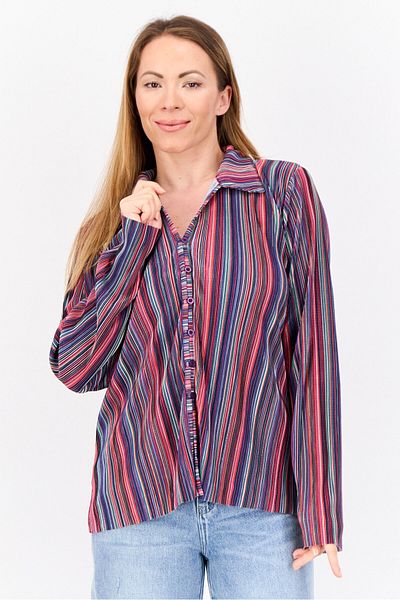 CYRUS Women Spread Collar Long Sleeve Textured Blouse, Multicolor