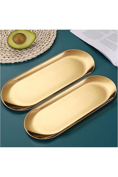 farklı evim 6 Pieces Large Steel Oval Gold Mezelik Sauce Bowl with Large Steel Cookie