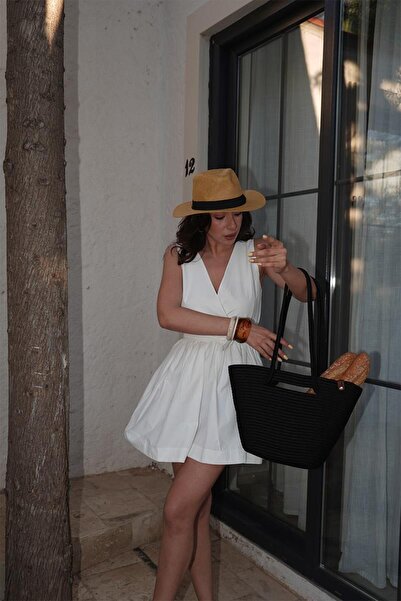 Shule Bags Santa Handheld Straw Shoulder Bag Black