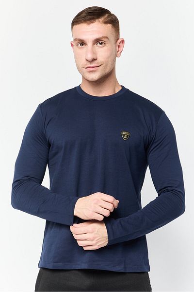 Lamborghini Men Crew Neck Brand Logo Long Sleeves T-Shirt, Black