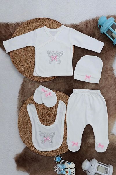 Sema Baby 5 Piece Hospital Release Bodysuit Set 0-3 Months - Pink Butterfly