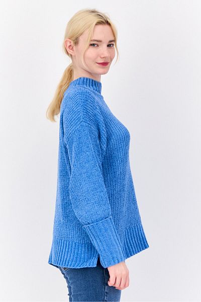 PİNK ROSE Women Mock Neck Knitted Sweater, Blue