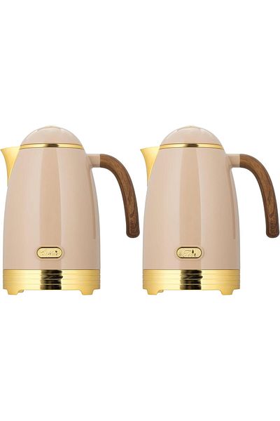 ALSAIF Coffee And Tea Vaccum Flask Set In Brown/gold / Leak-proof And Keeps Drinks Hot 1.0/0.7 Liter