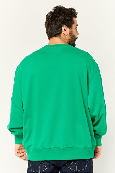 Esprit Men Ribbed Collar Brand Logo Long Sleeves Sweatshirt, Green