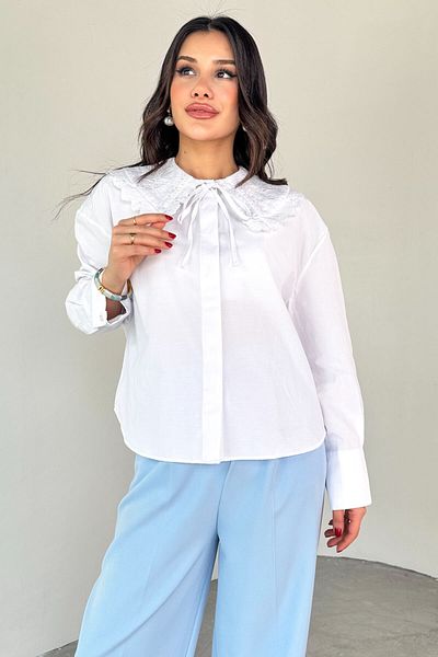 Cappmoda GML-13260 Cămașă din bumbac cu guler alb cu nasturi ascunși