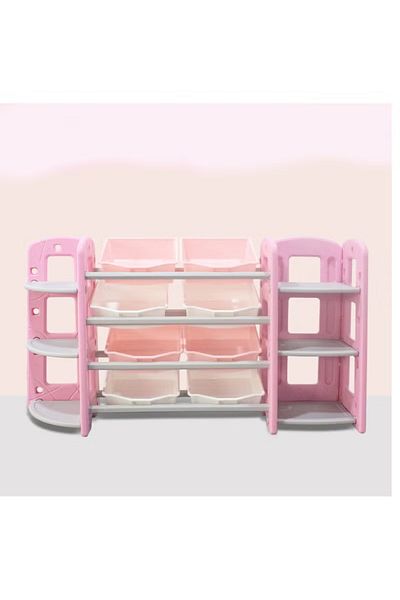 FULLJOY Toy Organizer 8 Storage Bins with 2 Corner Shelves 6 Tier, Pink