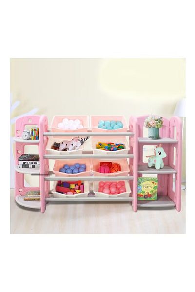 FULLJOY Toy Organizer 8 Storage Bins with 2 Corner Shelves 6 Tier, Pink