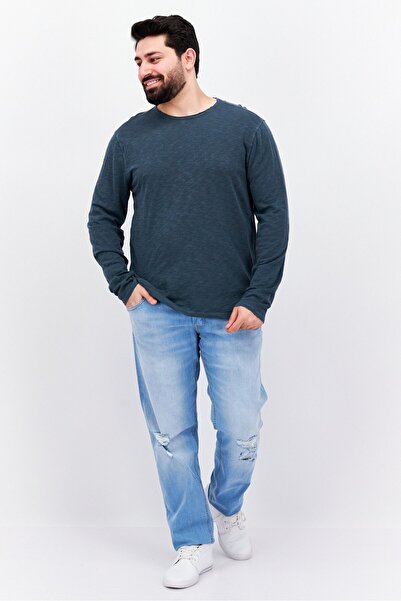 John Varvatos Men Crew Neck Long Sleeve Plain T Shirt, Dark Green