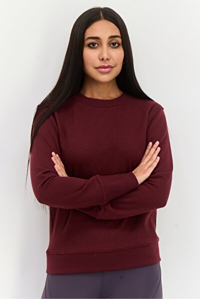 Champion سويت شيرت رياضي نسائي بأكمام طويلة مناسب للأنشطة الخارجية، لون عنابي