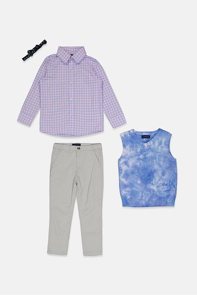 Andy & Evan Kids Boy 4 Piece Long Sleeve Casual Shirt And Pants Set, Multicolor