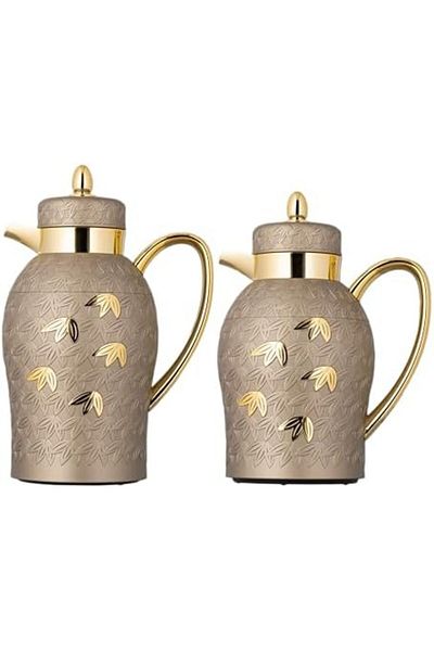 ALSAIF Coffee And Tea Vaccum Flask Set In Brown/gold / Leak-proof And Keeps Drinks Hot 1.0/0.7 Liter