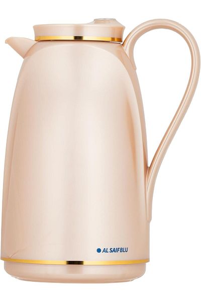 ALSAIF Blu Coffee And Tea Vaccum Flask In Brown/gold / Leak-proof And Keeps Drinks Hot 1 Liter