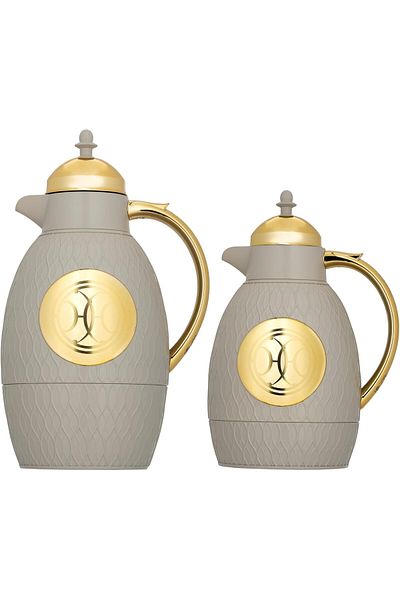 ALSAIF Coffee And Tea Vaccum Flask Set In Grey/gold / Leak-proof And Keeps Drinks Hot 1.0/0.7 Liter