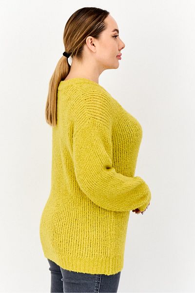 Esprit Women Ribbed Neck Knitted Sweater, Mustard