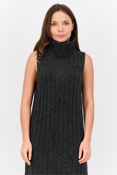 Esprit Women Knitted Sweater Dress, Charcoal
