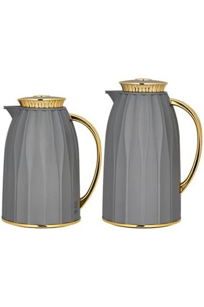 ALSAIF Coffee And Tea Vaccum Flask Set In Grey/gold / Leak-proof And Keeps Drinks Hot 1.0/1.0 Liter