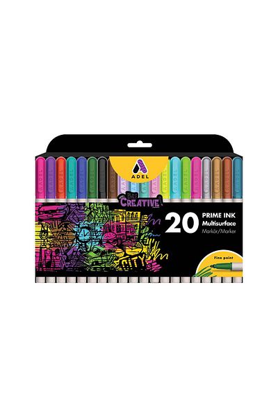 Adel Prime Ink Multisurface 20'Li Mixed,Ergonomic Body,8 Classic,4 Neon,4 Metallic,4 Pastel
