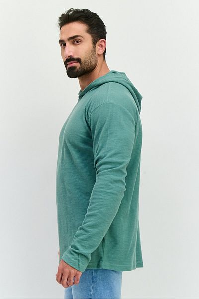 fleece factory Men Textured Long Sleeves Hooded Sweatshirt, Sage Green