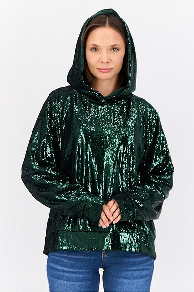 Esprit Women Sequins Long Sleeve Hoodie, Green