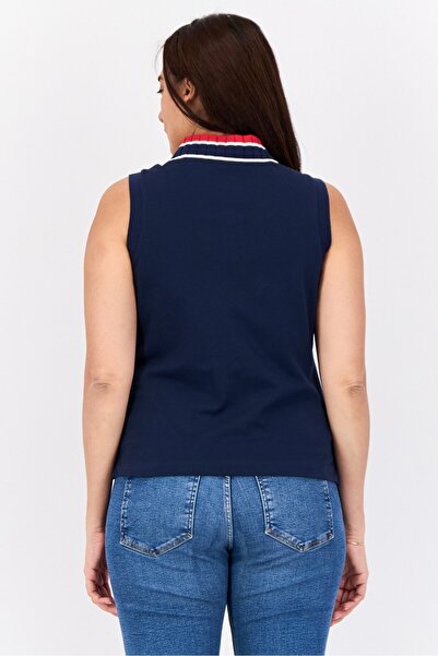 Esprit Women Spread Collar Sleeveless Textured Tops, Navy
